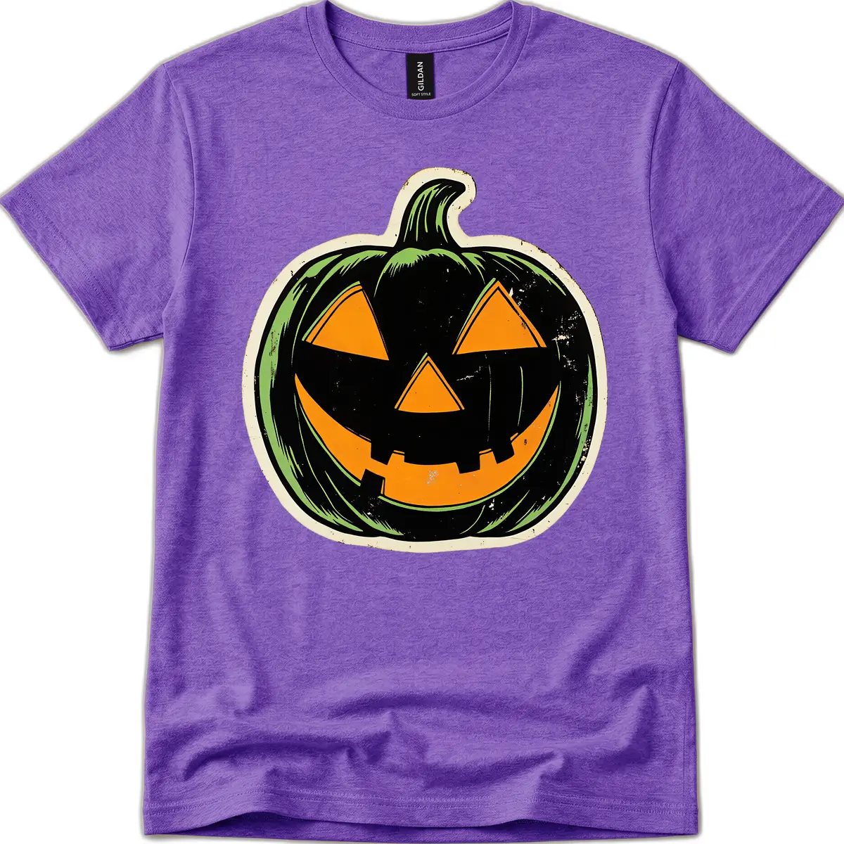 Vintage Jack-O'-Lantern Halloween Sign T-Shirt in Heather Purple