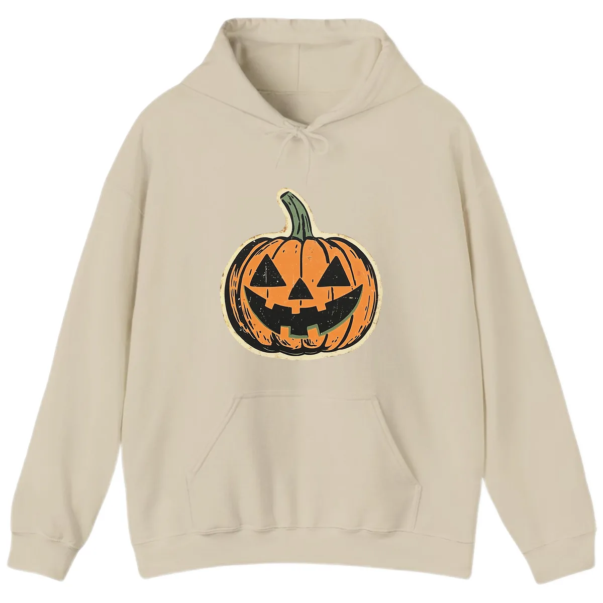 Vintage Jack-o'-Lantern Halloween Cutout Hoodie in Sand