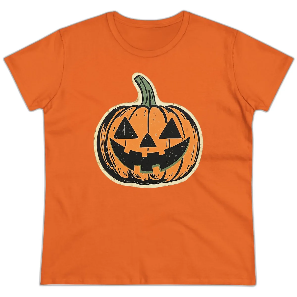 Vintage Jack-o'-Lantern Halloween Cutout Ladies Tee in Orange