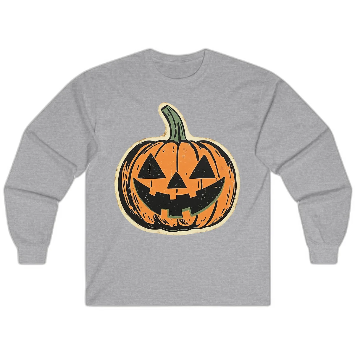 Vintage Jack-o'-Lantern Halloween Cutout Long Sleeve in Sport Grey