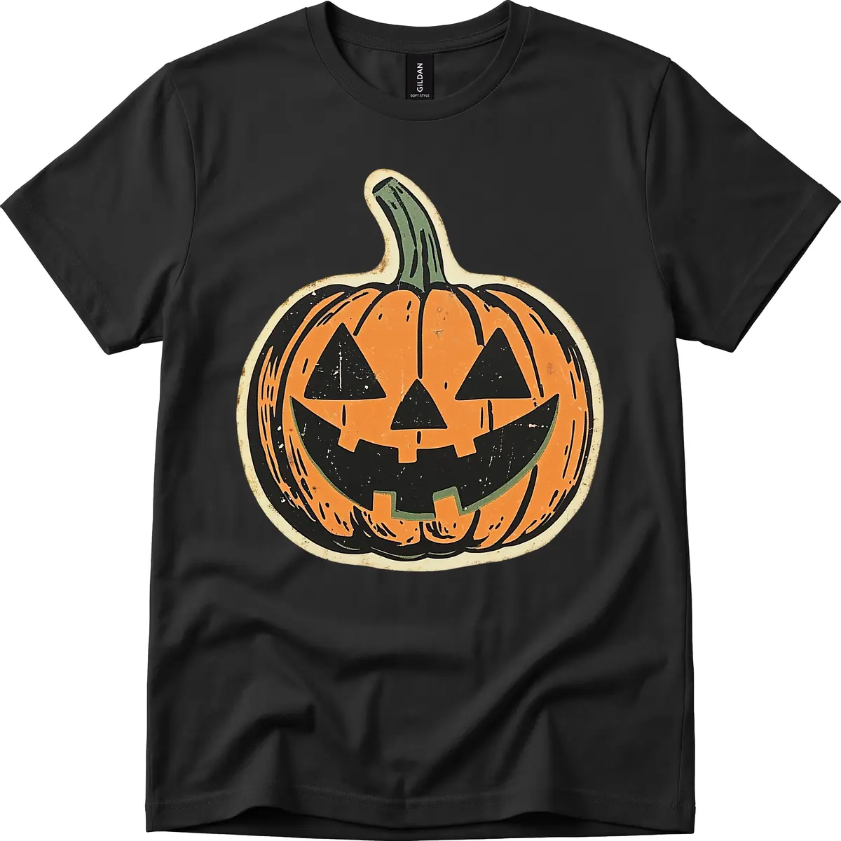 Vintage Jack-o'-Lantern Halloween Cutout T-Shirt in Black