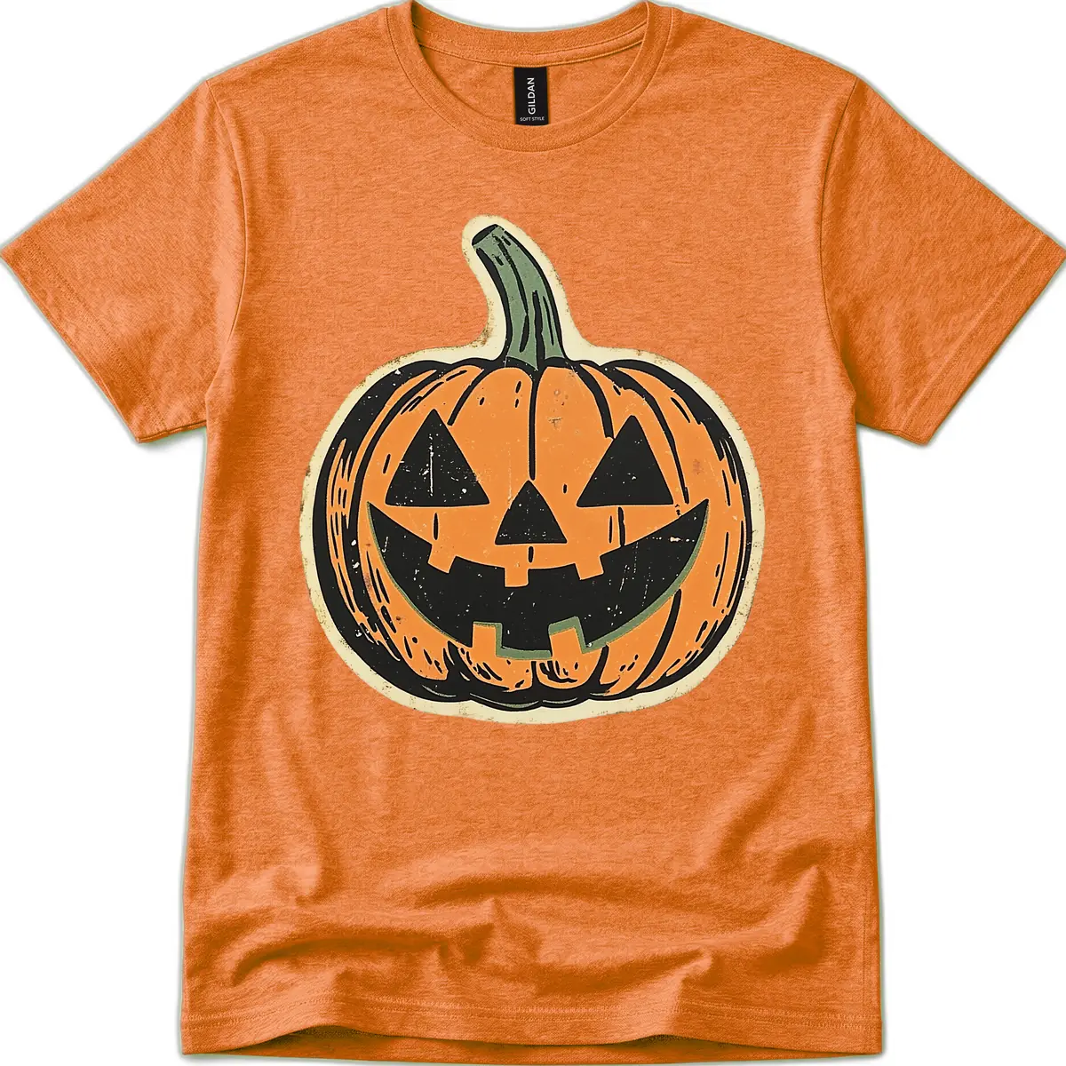Vintage Jack-o'-Lantern Halloween Cutout T-Shirt in Heather Orange