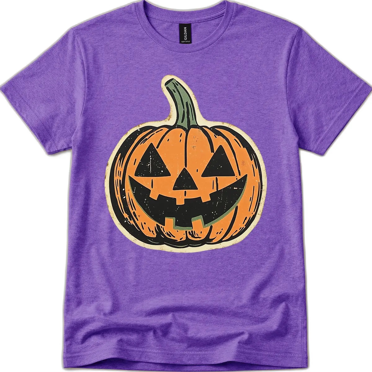 Vintage Jack-o'-Lantern Halloween Cutout T-Shirt in Heather Purple