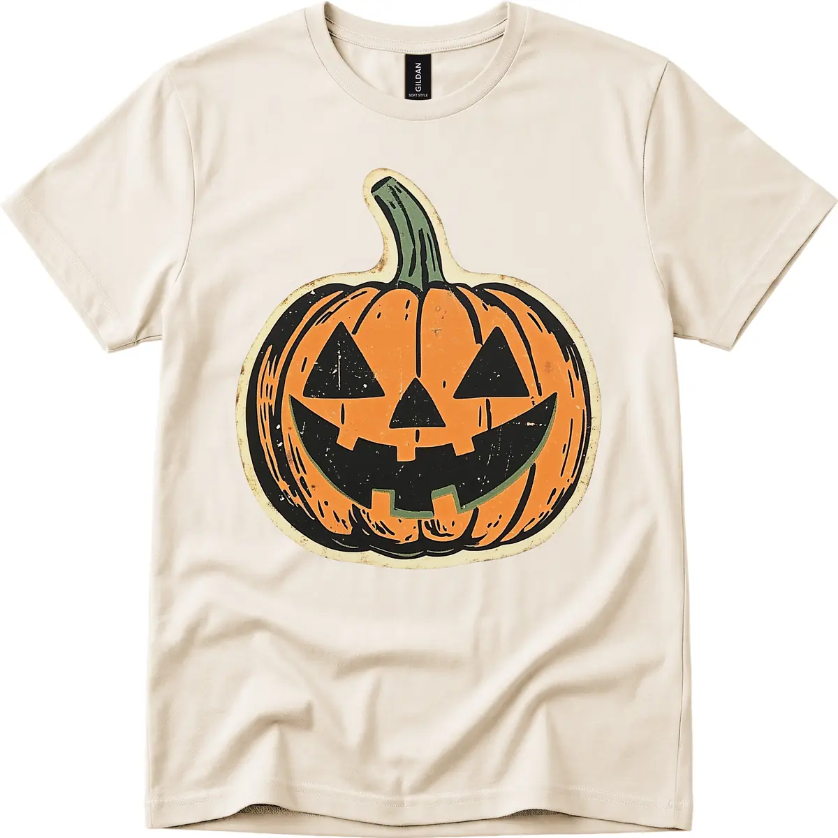Vintage Jack-o'-Lantern Halloween Cutout T-Shirt in Natural