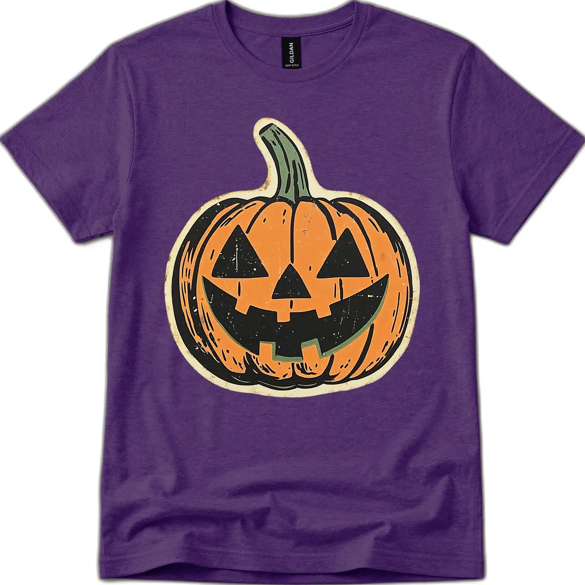 Vintage Jack-o'-Lantern Halloween Cutout T-Shirt in Purple