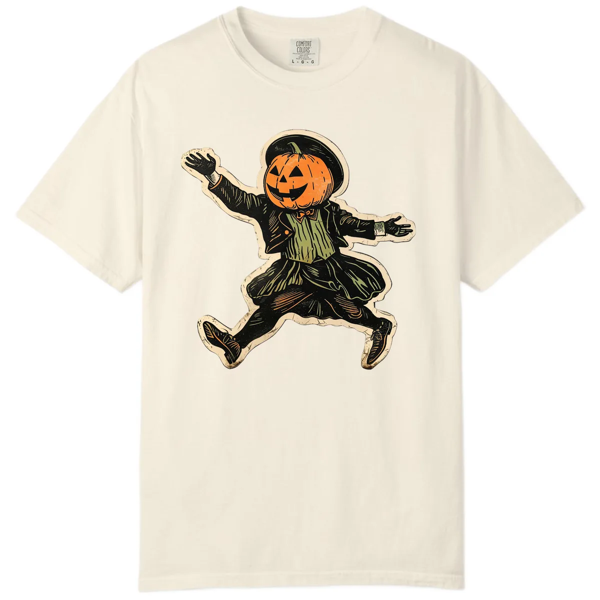 Dancing Pumpkin Man Halloween Comfort Color in Ivory