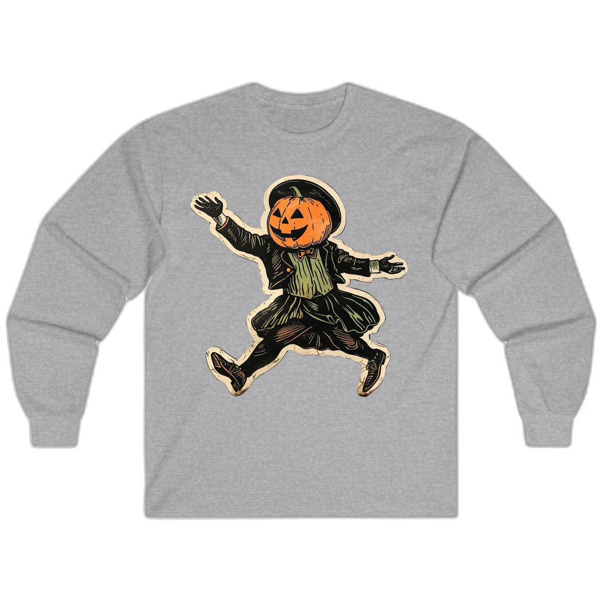 Dancing Pumpkin Man Halloween Long Sleeve in Sport Grey