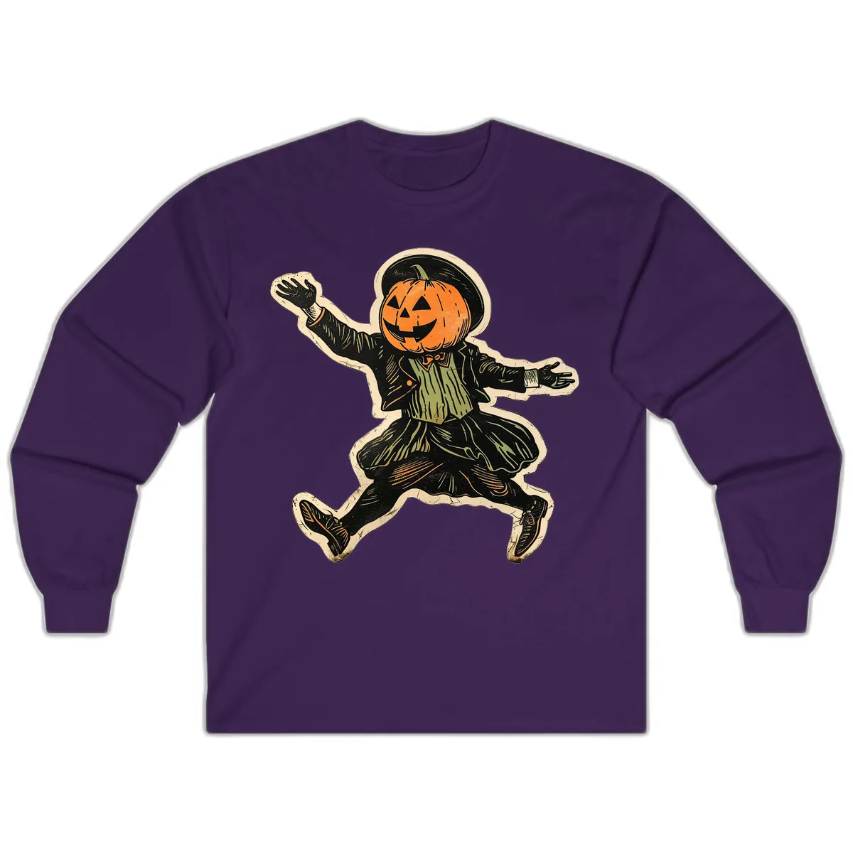 Dancing Pumpkin Man Halloween Long Sleeve in Purple