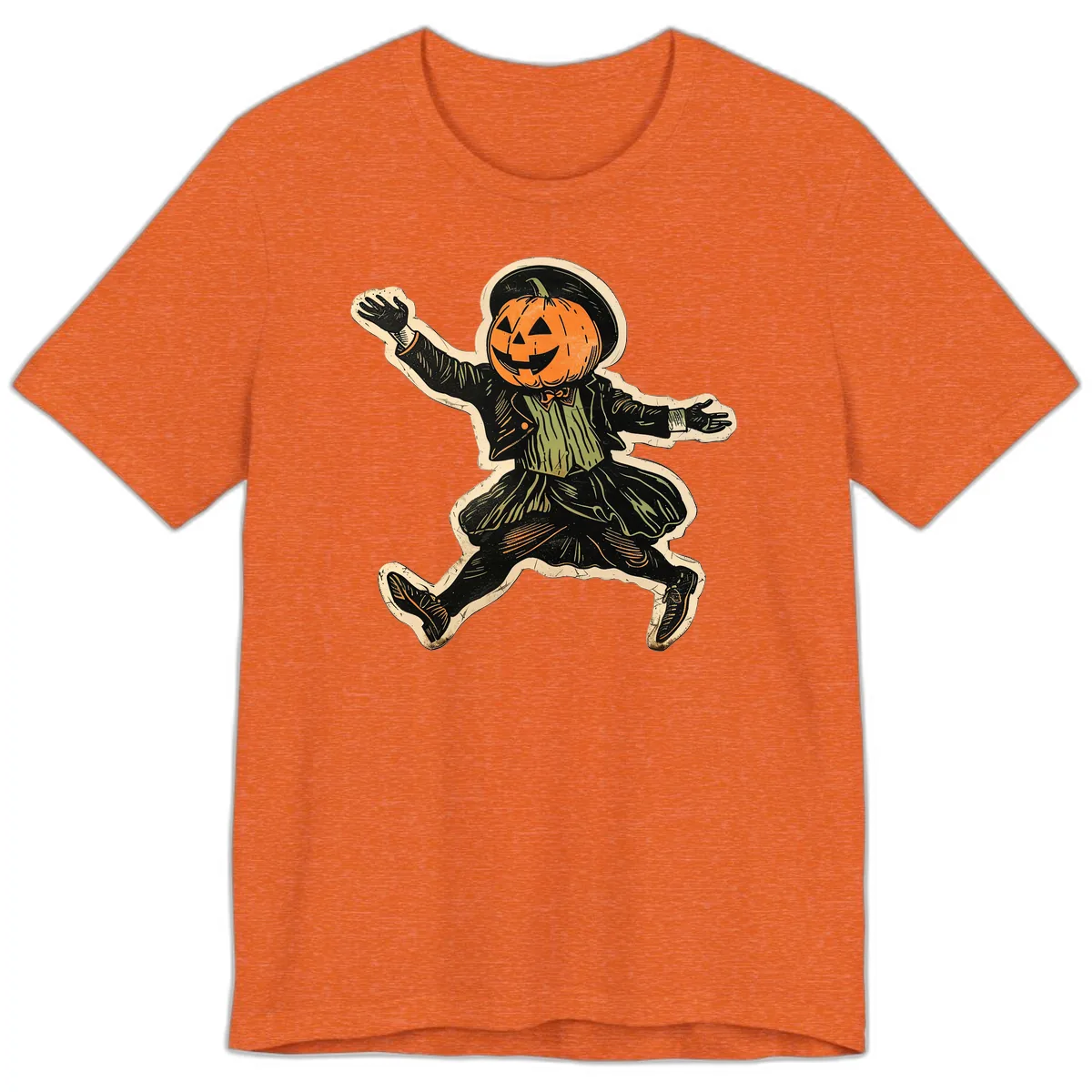 Dancing Pumpkin Man Halloween Premium T-Shirt in Heather Orange