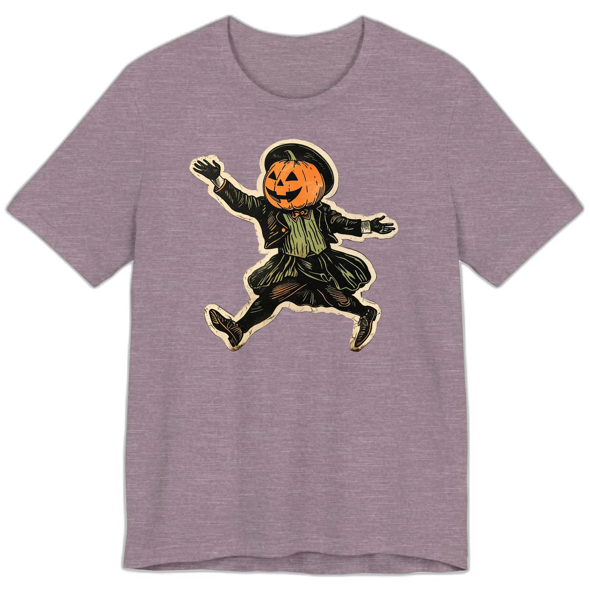 Dancing Pumpkin Man Halloween Premium T-Shirt in Heather Purple