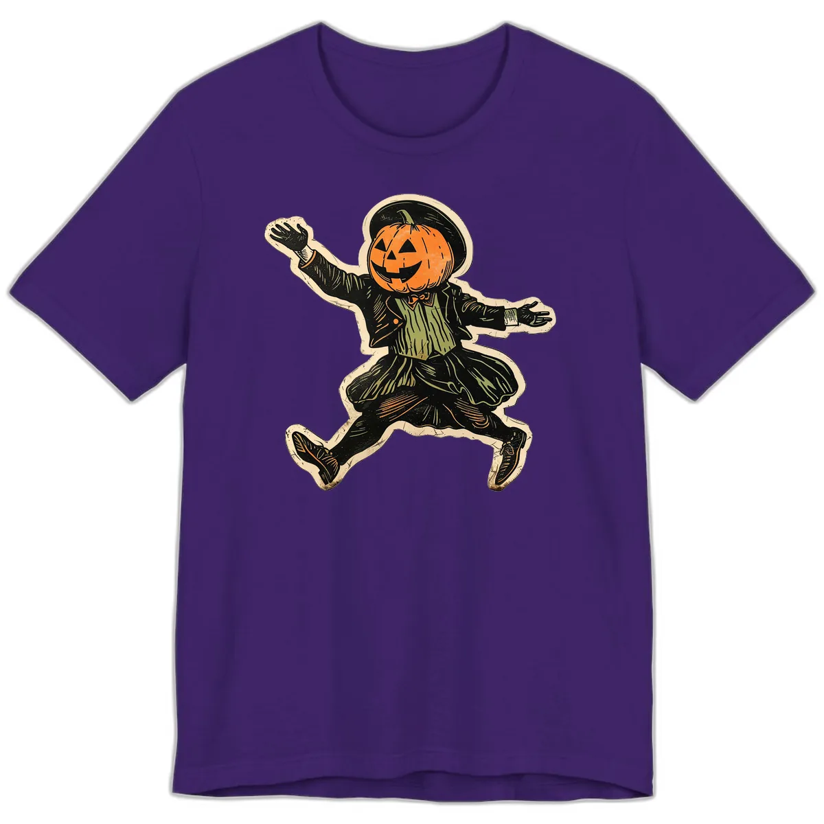 Dancing Pumpkin Man Halloween Premium T-Shirt in Team Purple