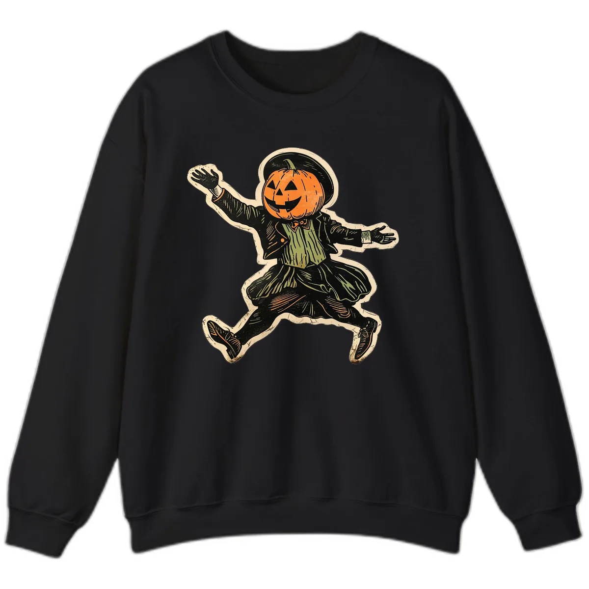 Dancing Pumpkin Man Halloween Sweatshirt in Black