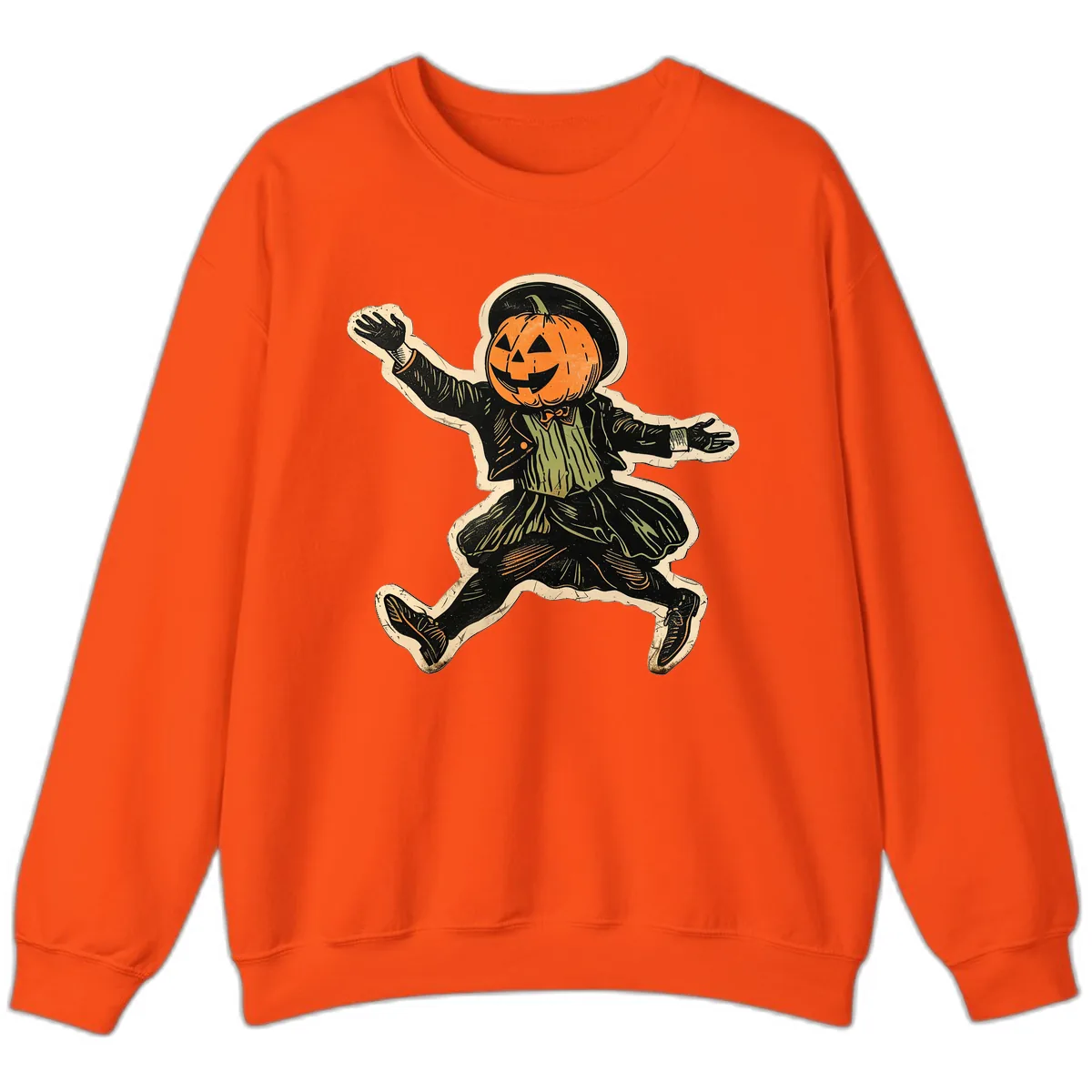Dancing Pumpkin Man Halloween Sweatshirt in Orange
