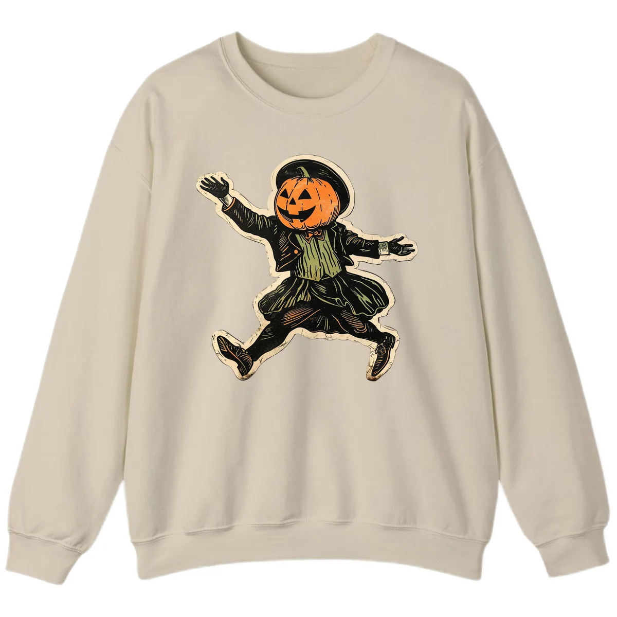 Dancing Pumpkin Man Halloween Sweatshirt in Sand