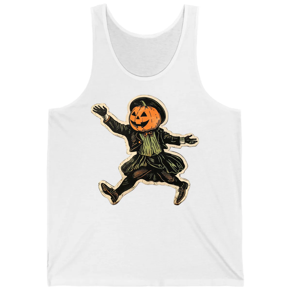 Dancing Pumpkin Man Halloween Tank in White