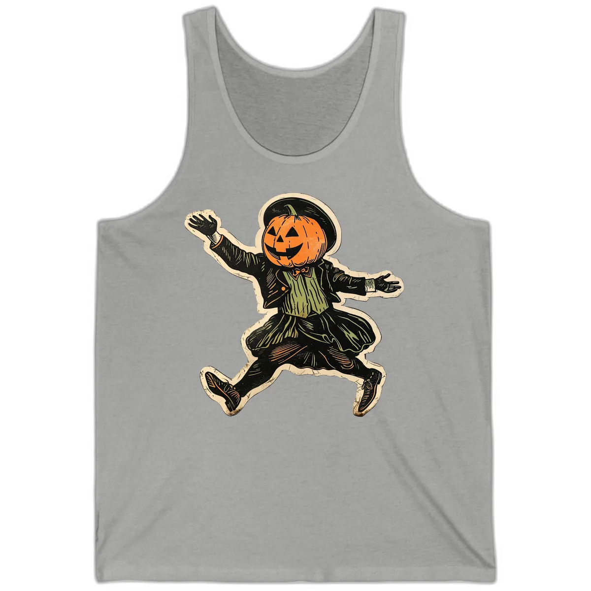 Dancing Pumpkin Man Halloween Tank in Athletic Heather