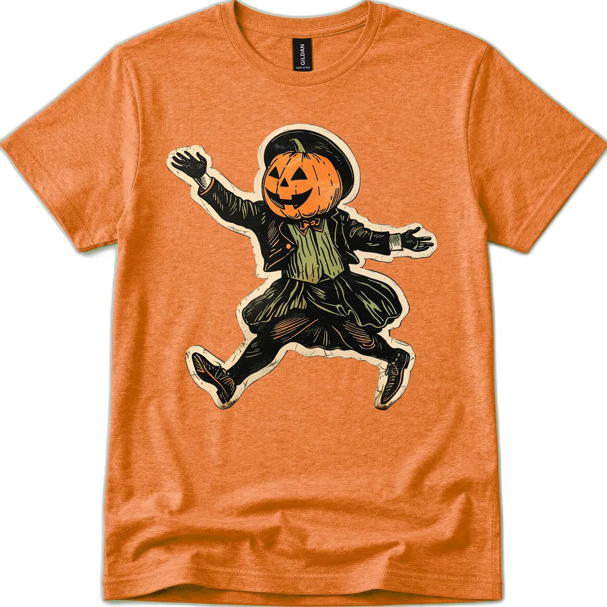 Dancing Pumpkin Man Halloween T-Shirt in Heather Orange