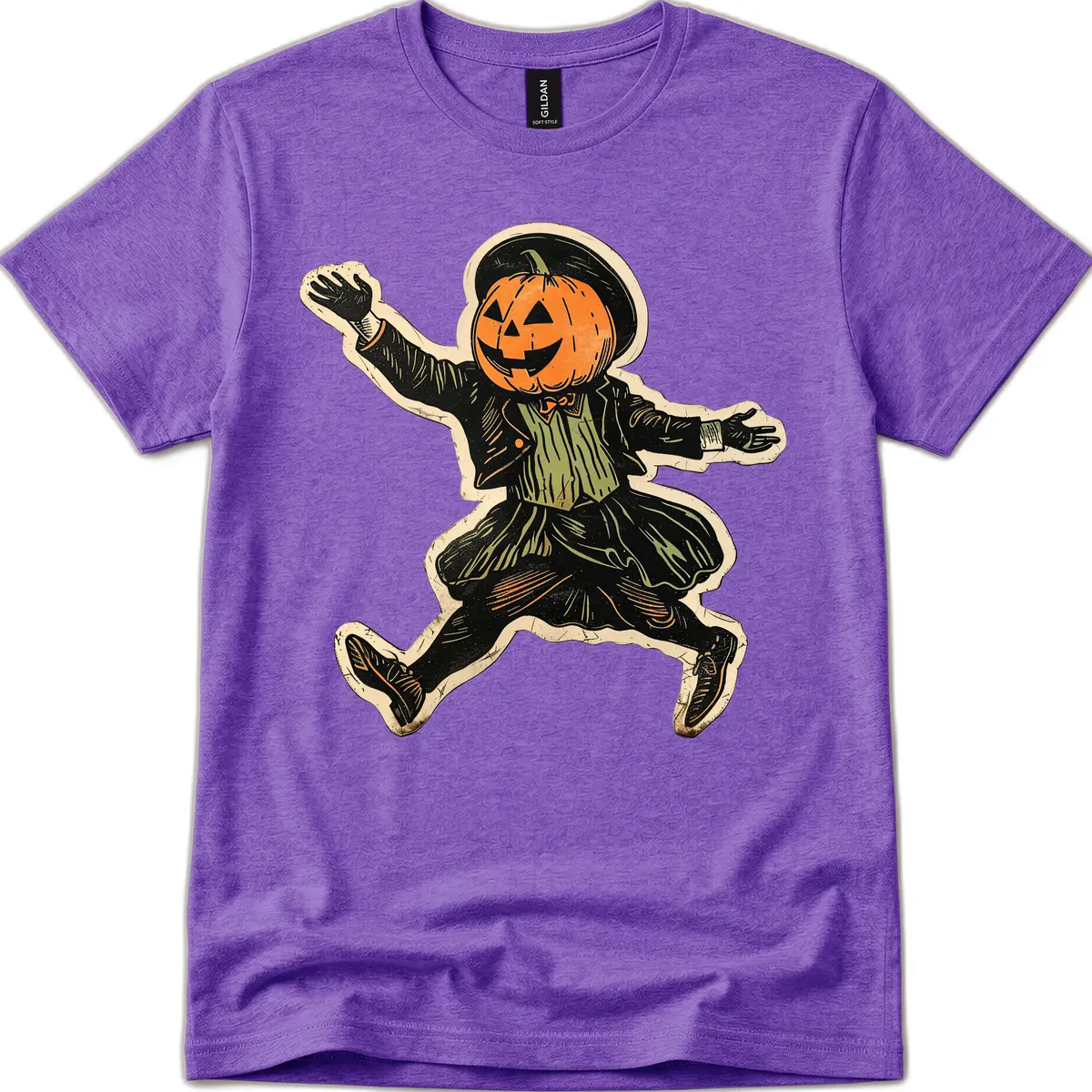 Dancing Pumpkin Man Halloween T-Shirt in Heather Purple