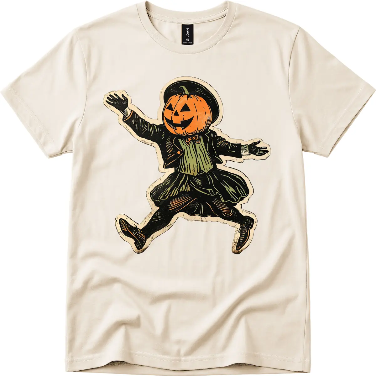 Dancing Pumpkin Man Halloween T-Shirt in Natural