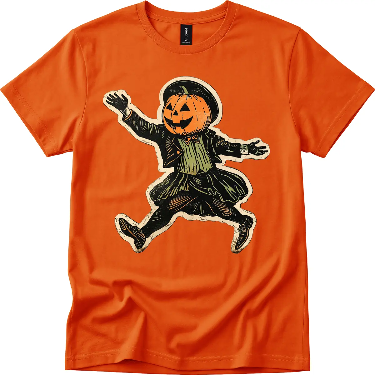 Dancing Pumpkin Man Halloween T-Shirt in Orange