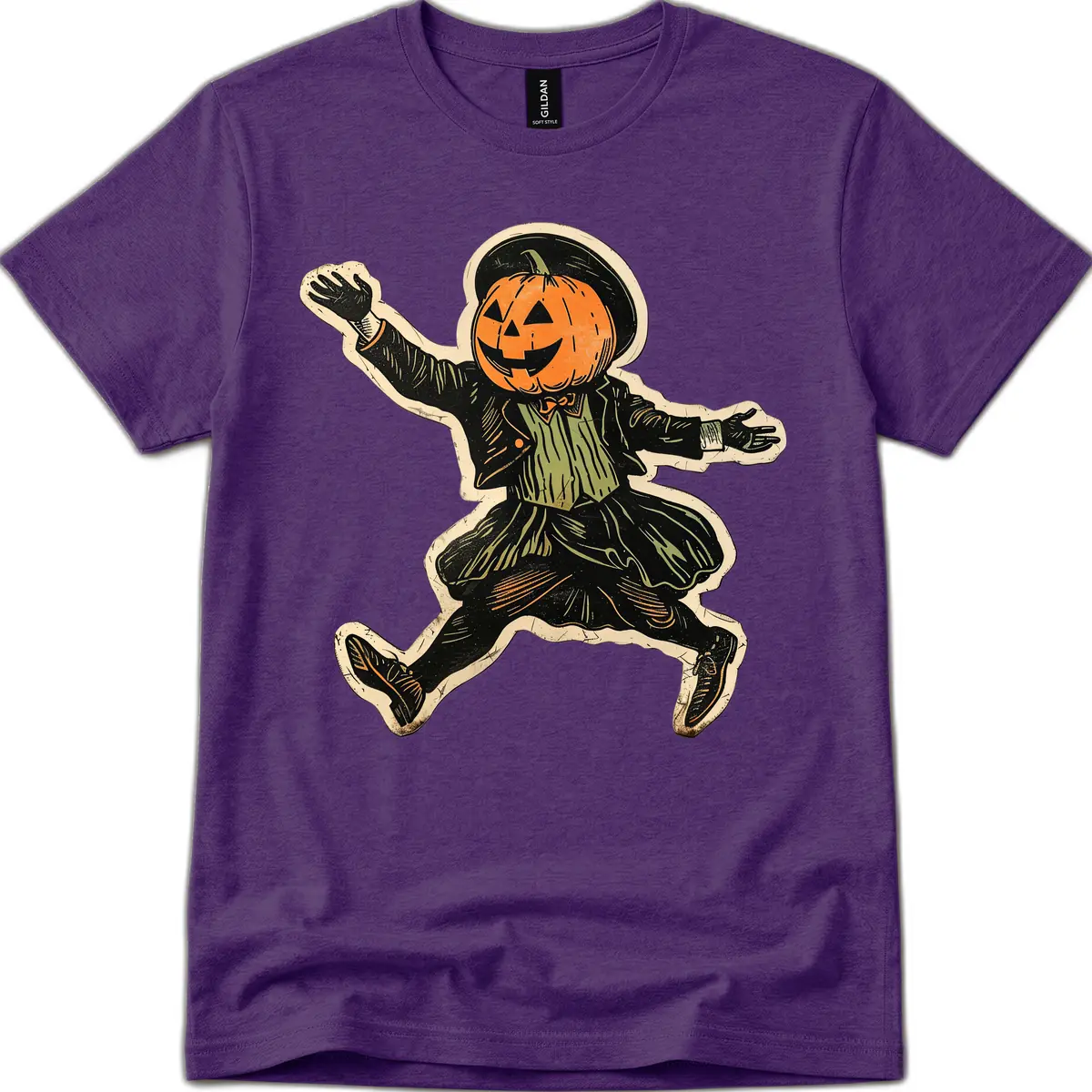 Dancing Pumpkin Man Halloween T-Shirt in Purple