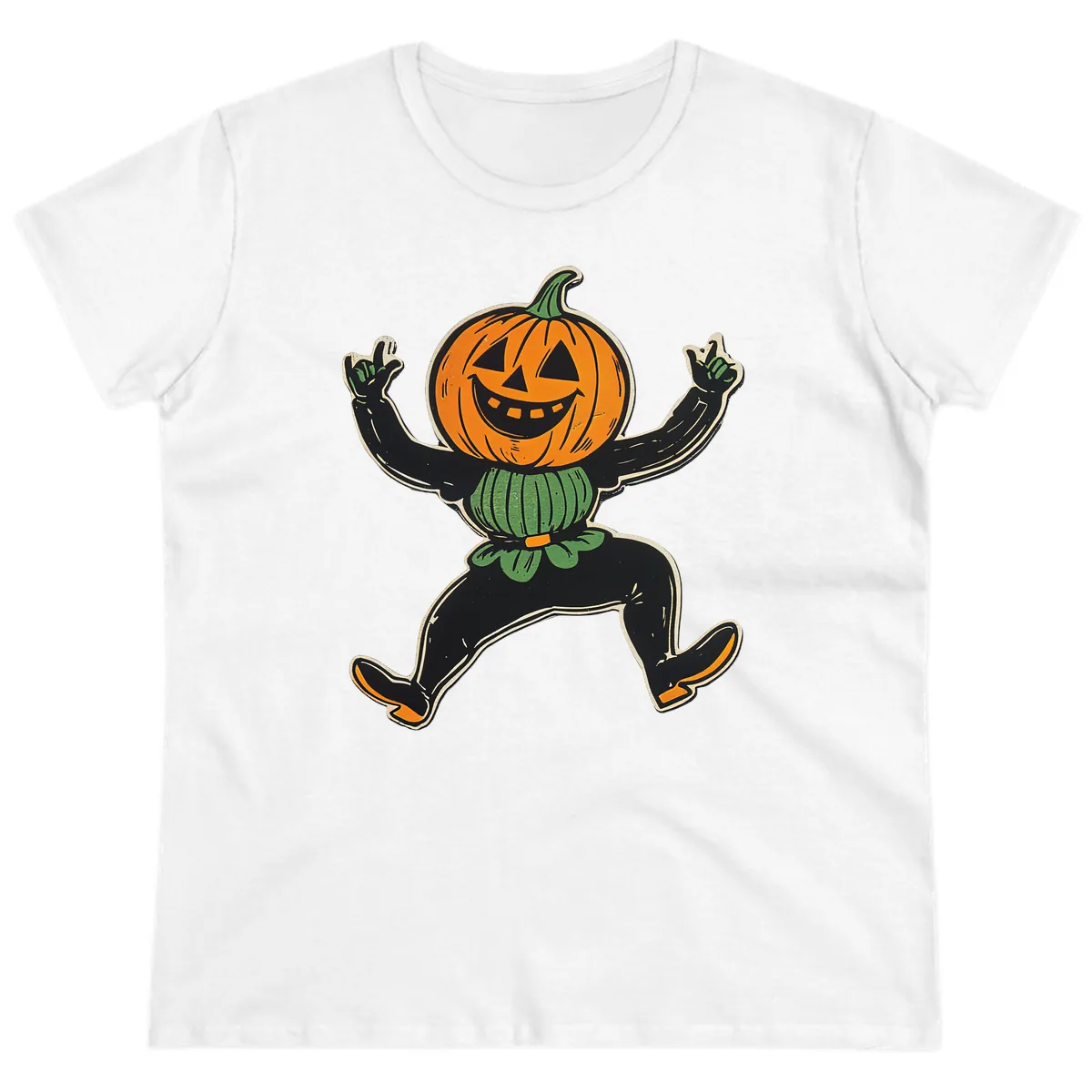 Dancing Jack-o'-Lantern Halloween Character Ladies Tee in White