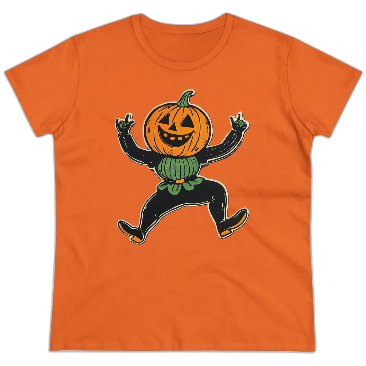 Dancing Jack-o'-Lantern Halloween Character Ladies Tee in Orange