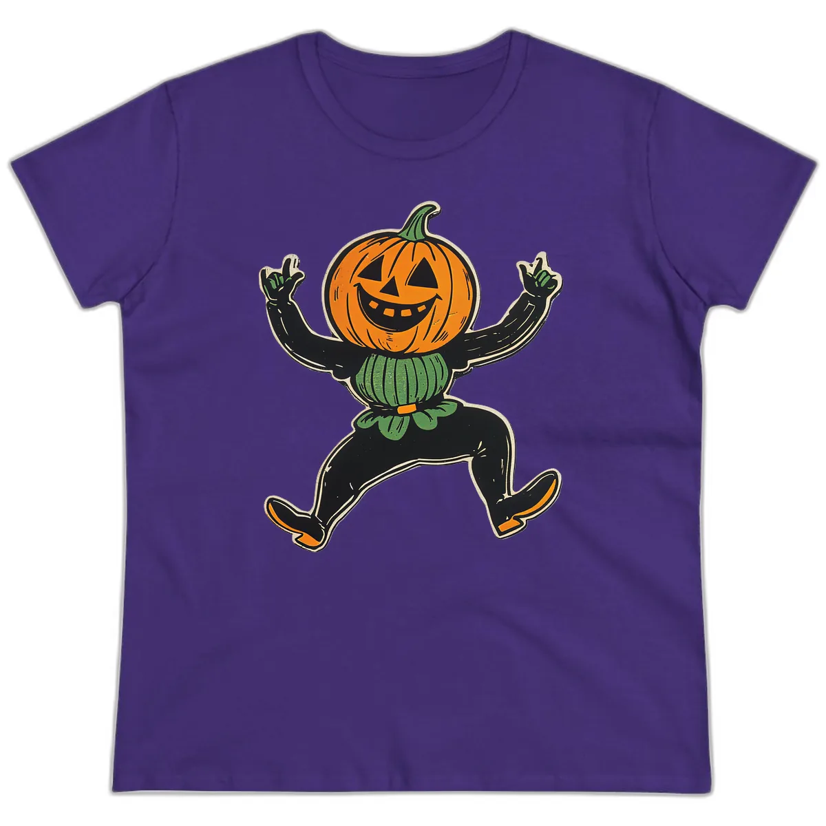 Dancing Jack-o'-Lantern Halloween Character Ladies Tee in Purple