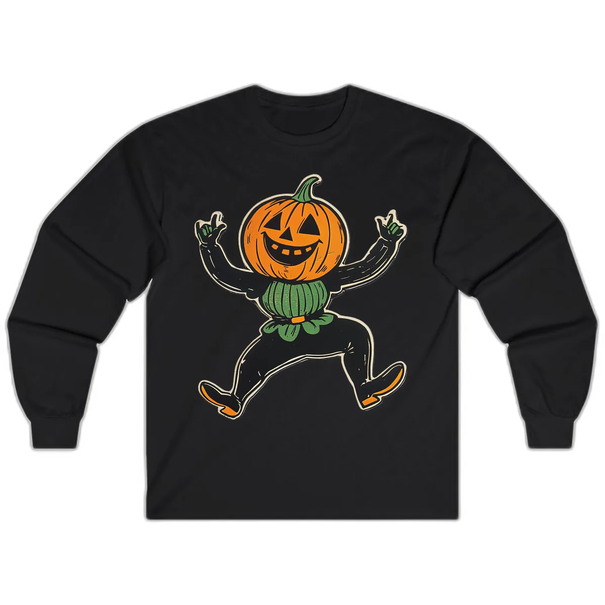 Dancing Jack-o'-Lantern Halloween Character Long Sleeve in Black