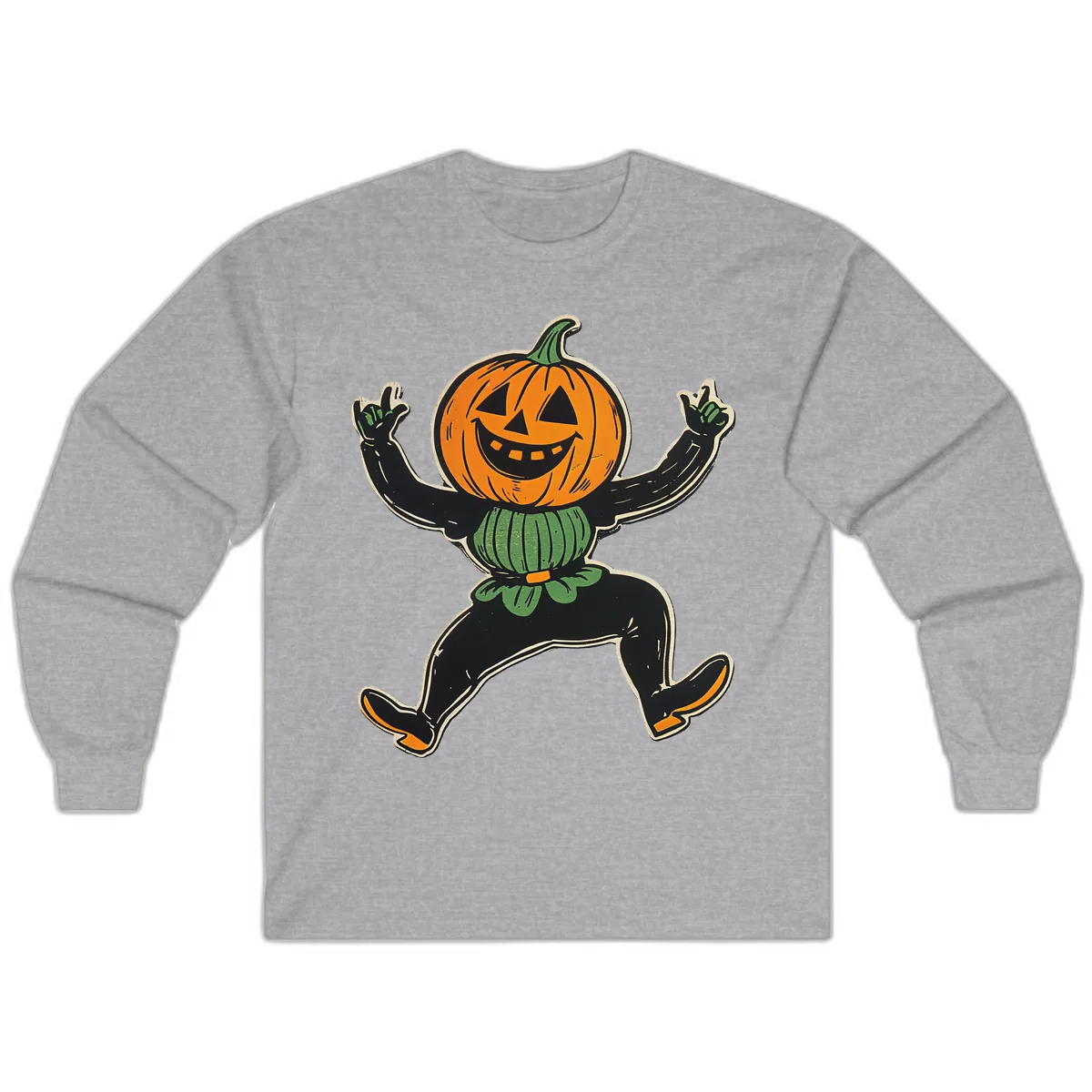 Dancing Jack-o'-Lantern Halloween Character Long Sleeve in Sport Grey