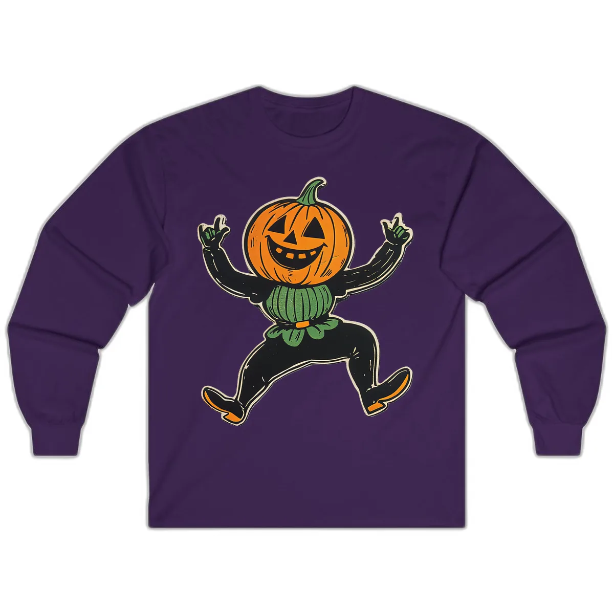 Dancing Jack-o'-Lantern Halloween Character Long Sleeve in Purple