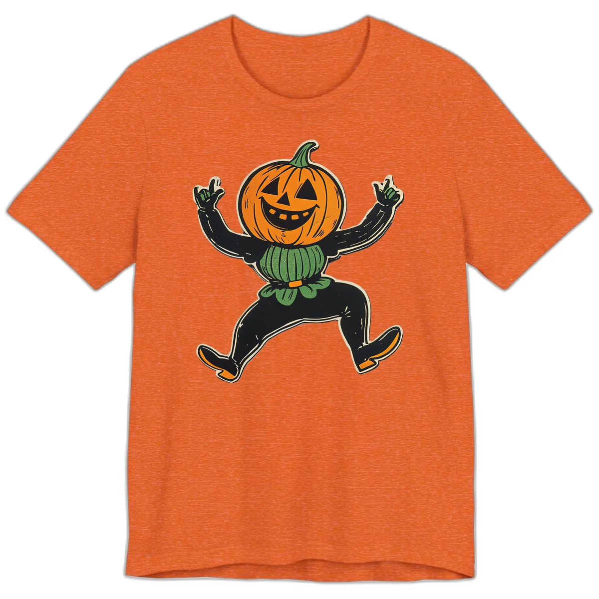Dancing Jack-o'-Lantern Halloween Character Premium T-Shirt in Heather Orange