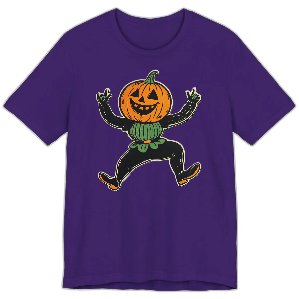 Dancing Jack-o'-Lantern Halloween Character Premium T-Shirt in Team Purple
