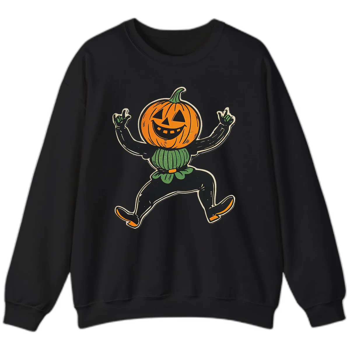 Dancing Jack-o'-Lantern Halloween Character Sweatshirt in Black