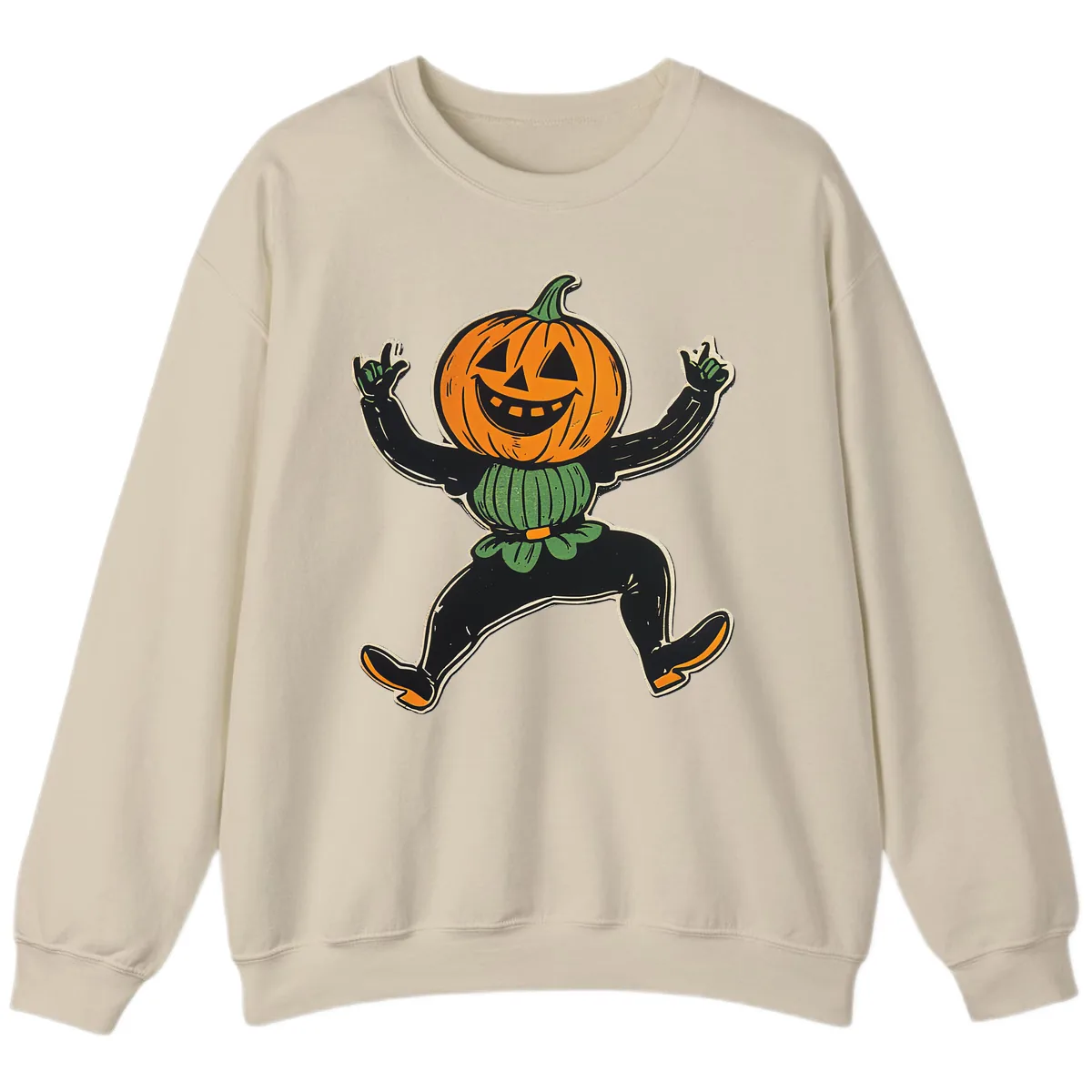 Dancing Jack-o'-Lantern Halloween Character Sweatshirt in Sand