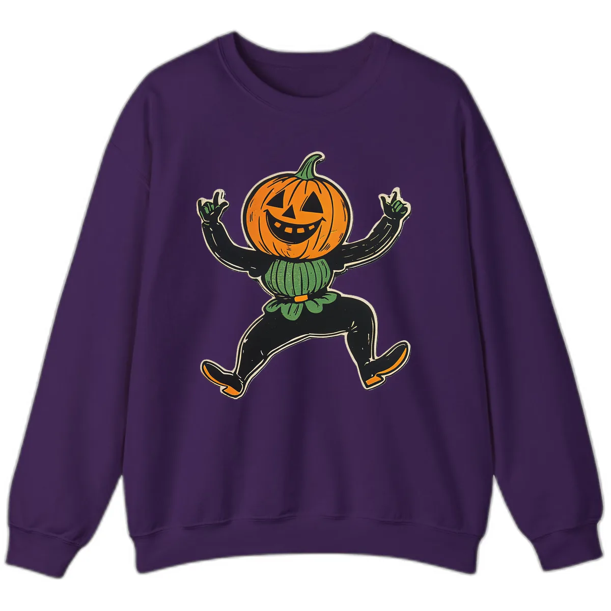 Dancing Jack-o'-Lantern Halloween Character Sweatshirt in Purple