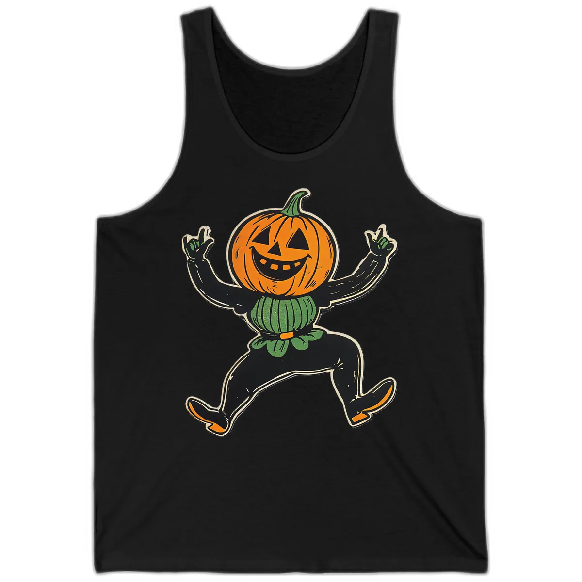 Dancing Jack-o'-Lantern Halloween Character Tank in Black