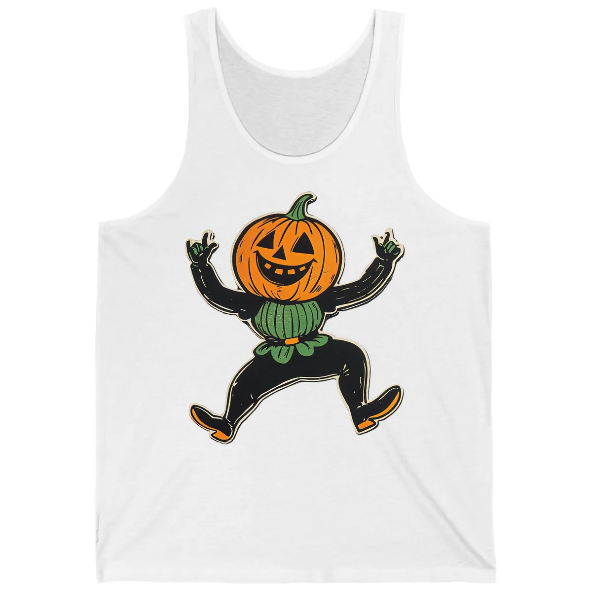 Dancing Jack-o'-Lantern Halloween Character Tank in White