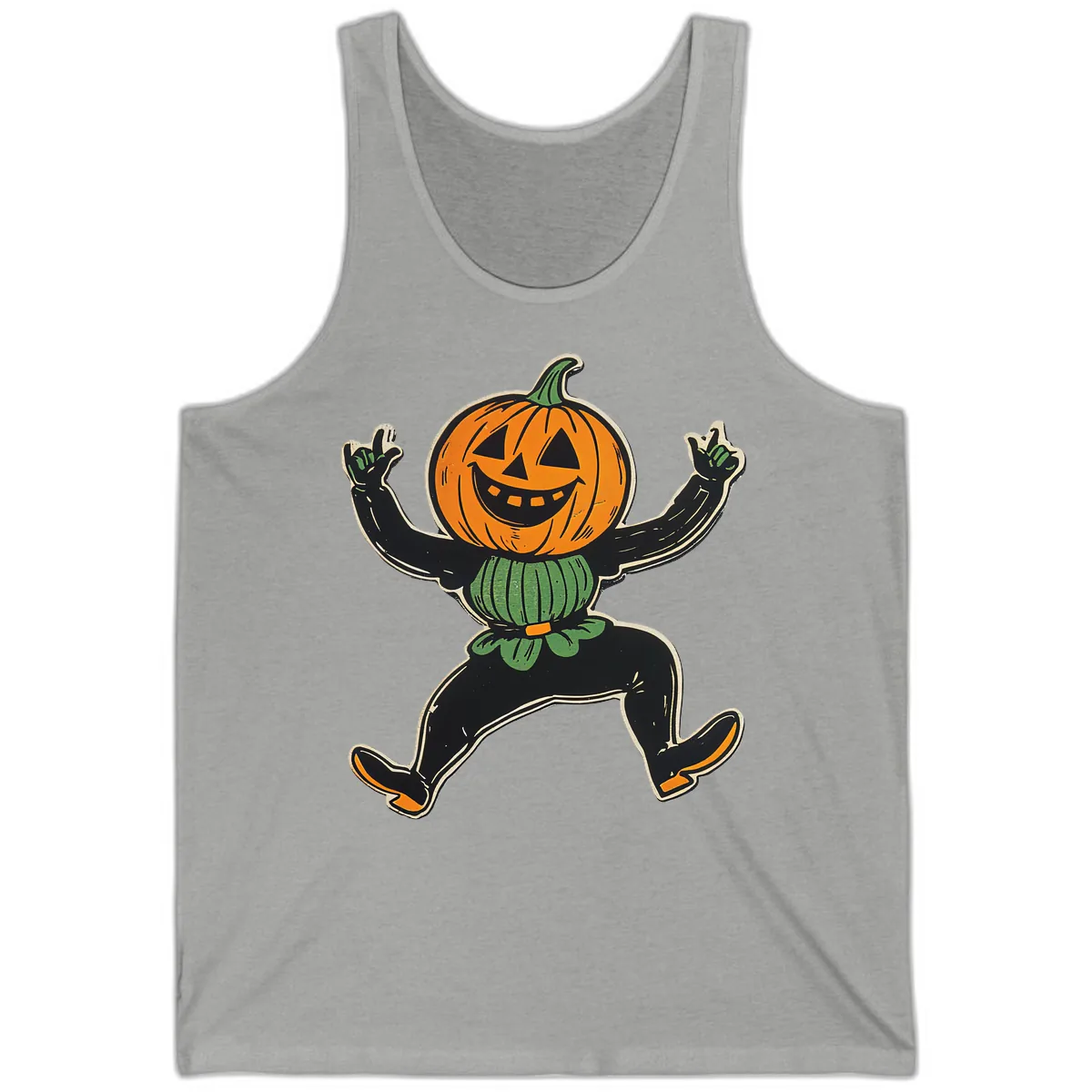 Dancing Jack-o'-Lantern Halloween Character Tank in Athletic Heather