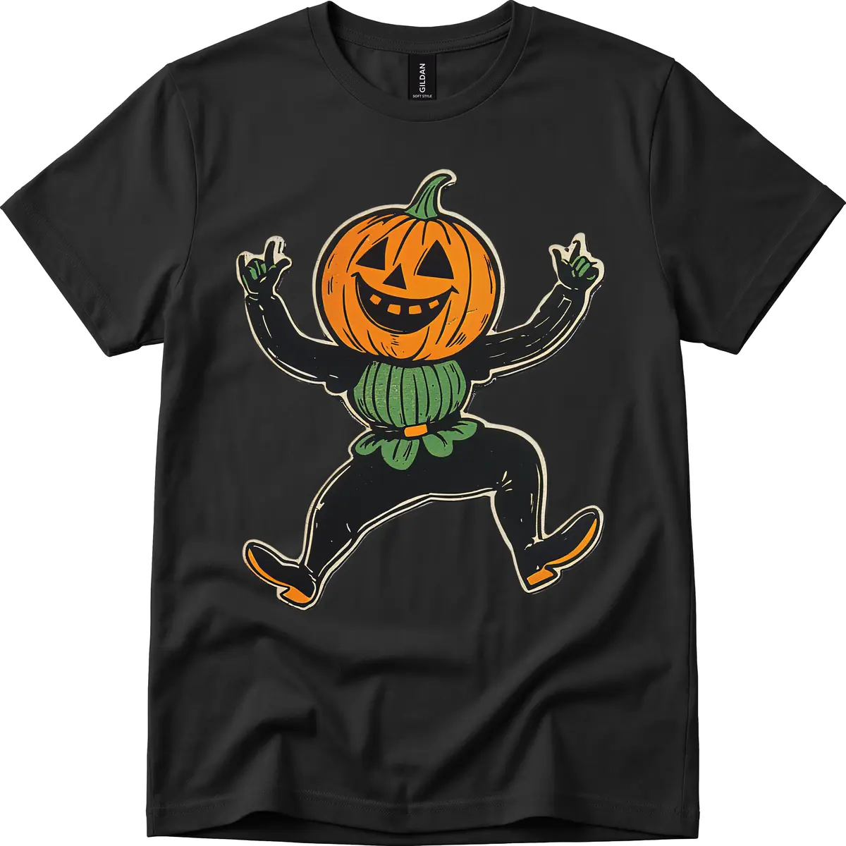 Dancing Jack-o'-Lantern Halloween Character T-Shirt in Black