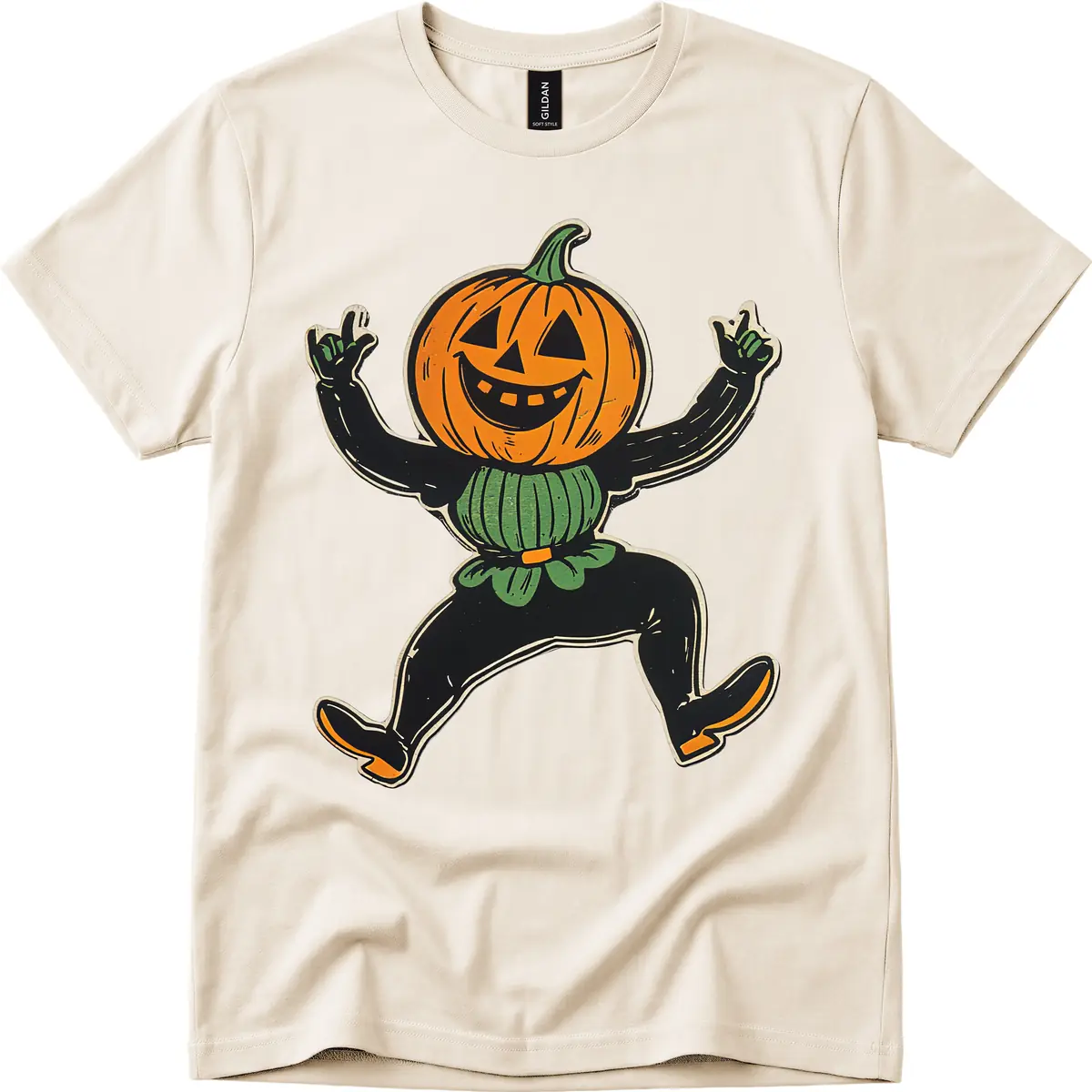 Dancing Jack-o'-Lantern Halloween Character T-Shirt in Natural
