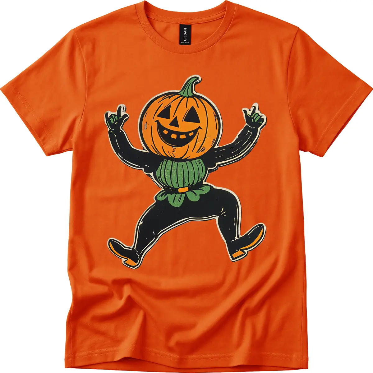 Dancing Jack-o'-Lantern Halloween Character T-Shirt in Orange