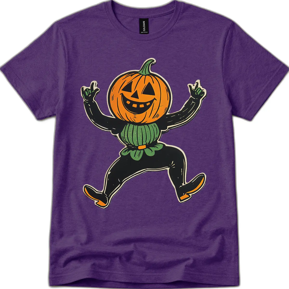 Dancing Jack-o'-Lantern Halloween Character T-Shirt in Purple
