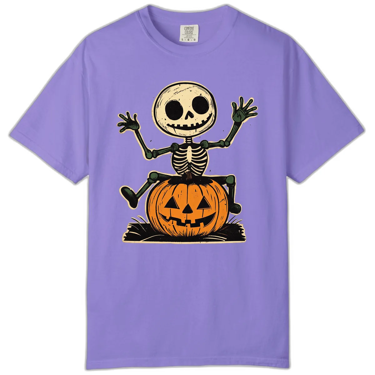 Spooky Skeleton Riding Pumpkin Comfort Color in Violet