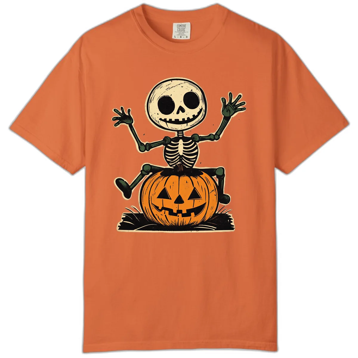 Spooky Skeleton Riding Pumpkin Comfort Color in Burnt Orange