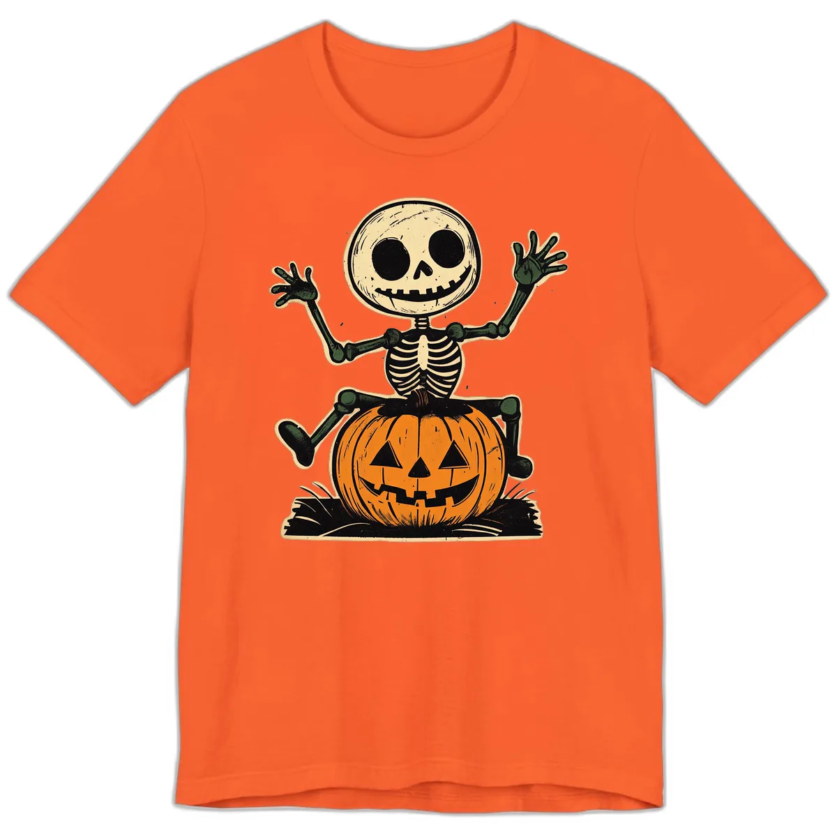 Spooky Skeleton Riding Pumpkin Premium T-Shirt in Orange