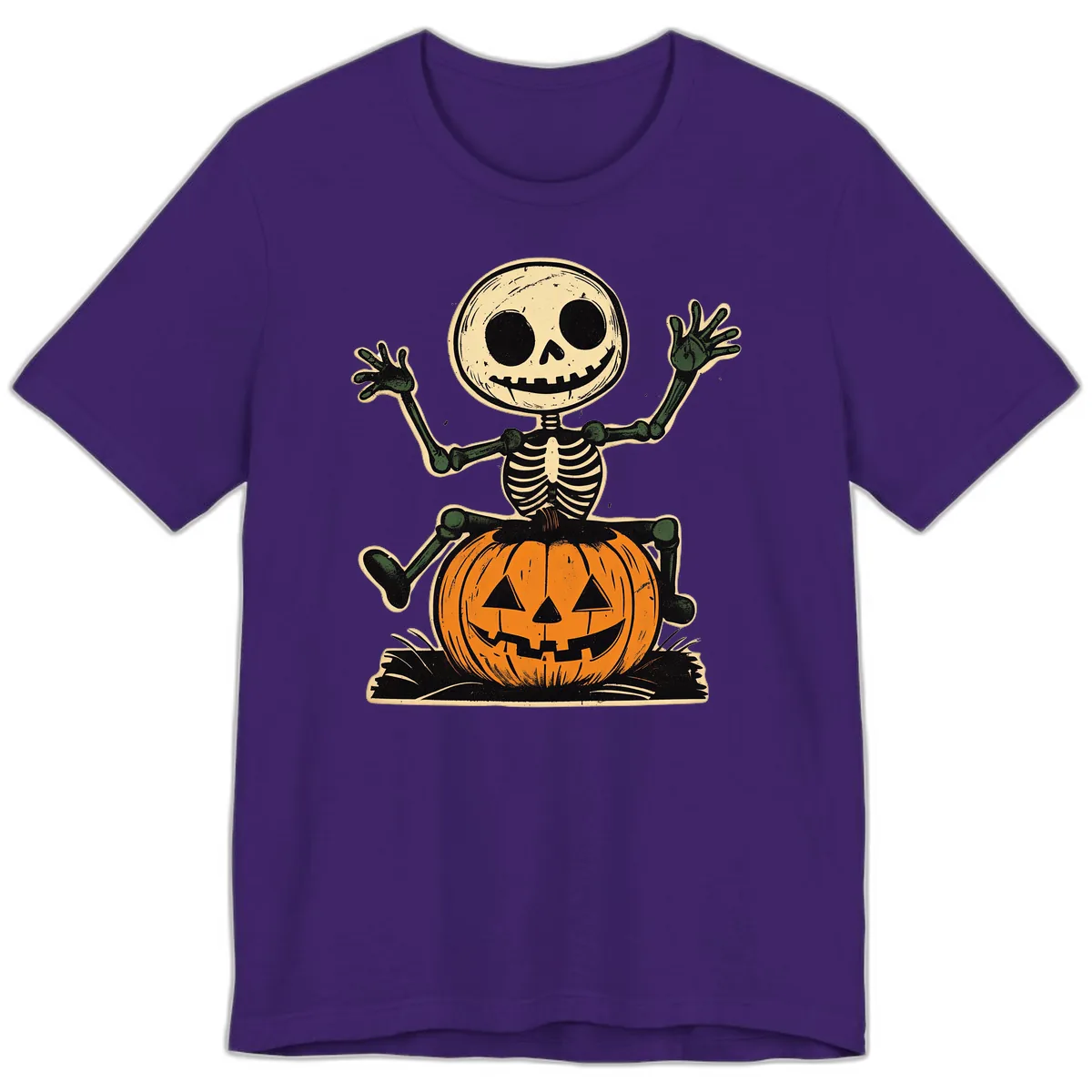 Spooky Skeleton Riding Pumpkin Premium T-Shirt in Team Purple
