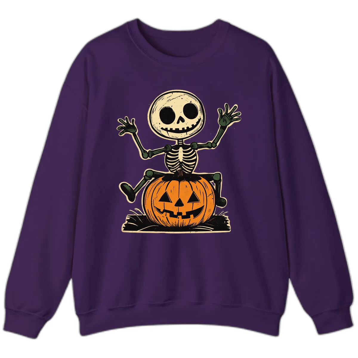 Spooky Skeleton Riding Pumpkin Sweatshirt in Purple