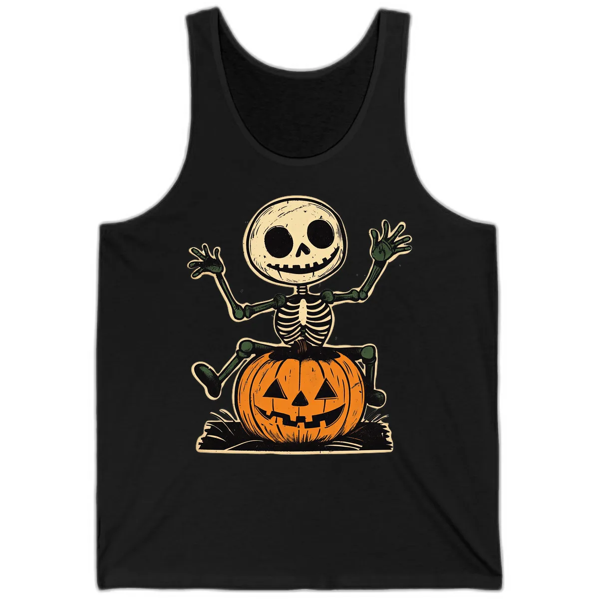 Spooky Skeleton Riding Pumpkin Tank in Black