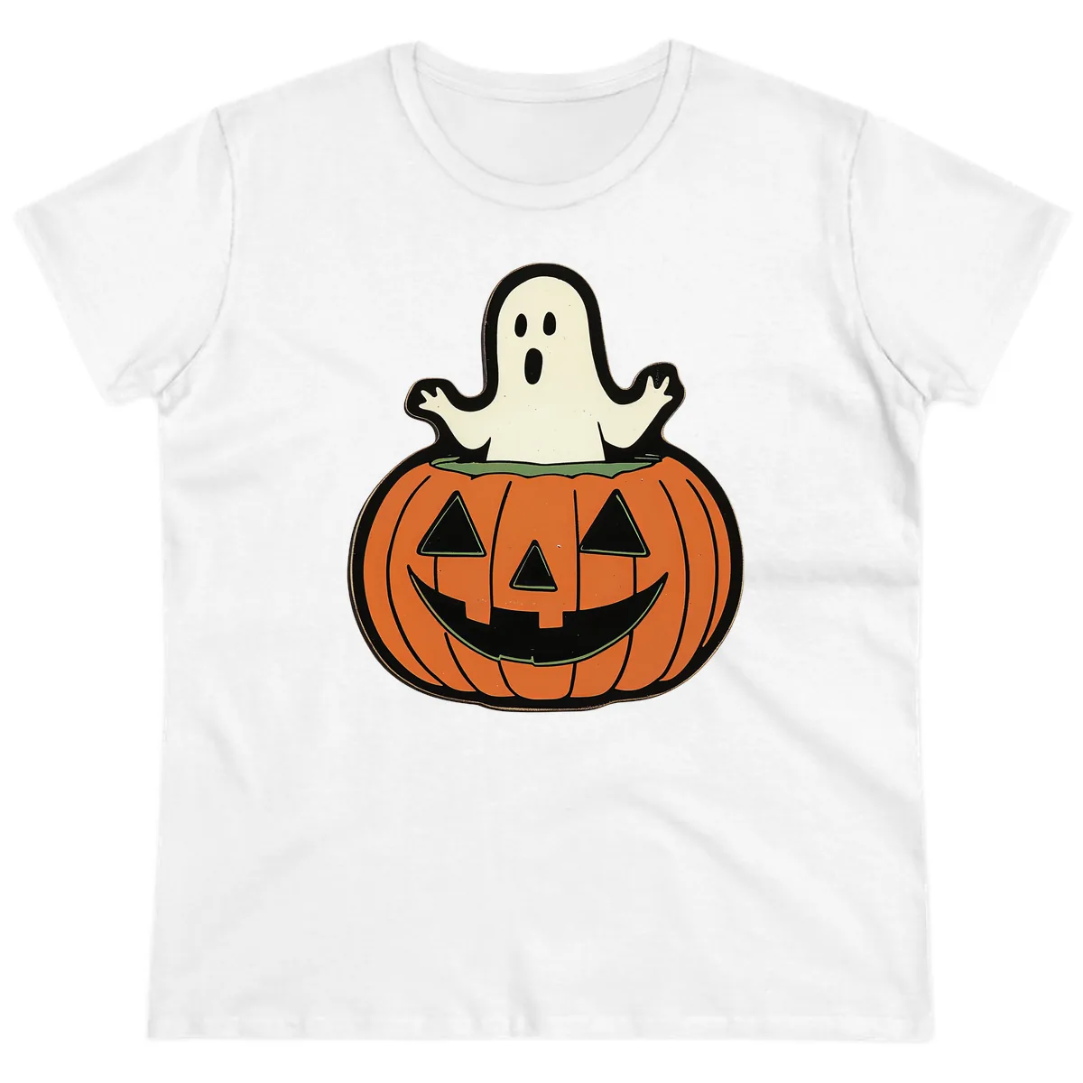 Ghost In Pumpkin Patch Ladies Tee in White